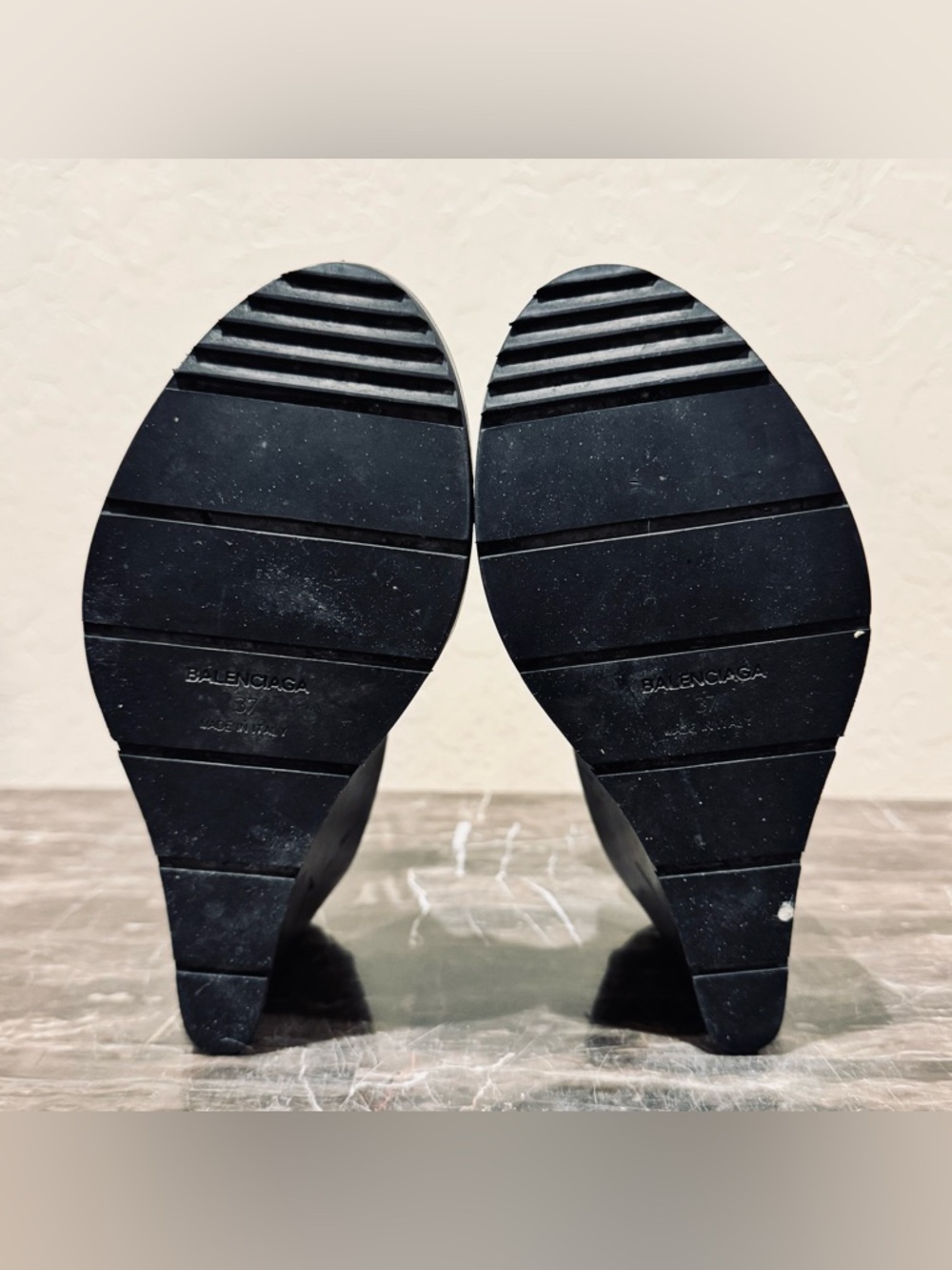 Balenciaga Black Leather Studded Wedge Sandals - Picture 13 of 16